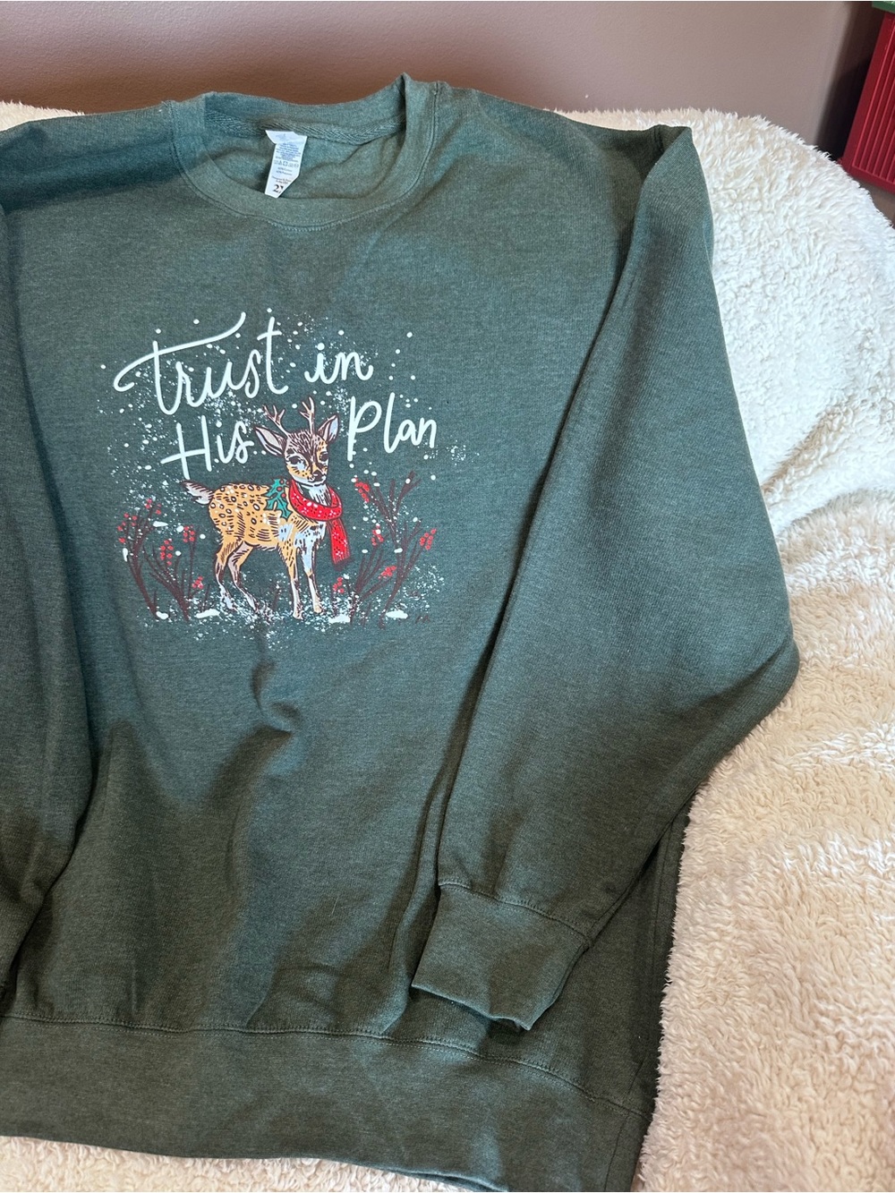 Women's Forest Green 'Trust in His Plan' Graphic Crewneck Sweatshirt